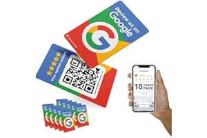 MESSAGENES Carte d'évaluation réutilisable pour avis Google – Lot de 10 cartes – Carte d'évaluation NFC QR & Tap – Évaluez-nous sur Google Tap Card – iPhone et Android – Boost My Reviews Card – Configuration à