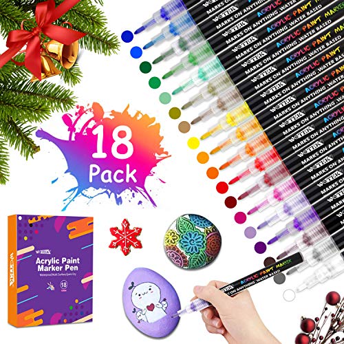 Stylos à peinture acrylique 18 couleurs Marqueurs à base d'eau pour la pierre, la céramique, le verre, le bois, la toile, 0.7mm Pointe fine pour la peinture rupestre ou les projets de bricolage