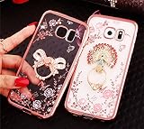 Samsung Galaxy S7 Edge Hülle Silikon Transparent Durchsichtig Nnopbeclik® Glitzer Schutzhülle Ultra Slim TPU Tier bling bling Cover Case mit Rosa Blume, Schutzhülle Muster Glänzend Kristall Diamant mit Ringständer Stoßdämpfend Transparent Spiegel Schutz Handy Hülle Crystal Glitzer Strass Blume Case Tasche Etui Bumper Pour Samsung Galaxy S7 Edge 5.5 Zoll[Bowknot,RosaGolden] - 2