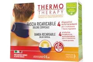 Thermo Therapy Fascia Ricaricabile per Dolori Cervicali, Non Contiene Farmaci, Durata del Calore fino a 10 Ore, Confezione con 1 Fascia Regolabile + 4 Dispositivi Terapeutici Autoriscaldanti