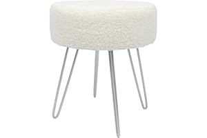Harbour Housewares Boucle Round Foot Stool - Cream with Silver Legs - Modern Dressing Table Pouffe Footstool Vanity Seats Vanity Chairs Footstools for Living Room, Bedroom