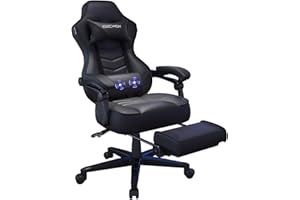 Fullwatt Racing Gaming Chair for adults with Footrest and Massage Lumbar Pillow, Swivel Height Adjustable Reclining PU Leather Video Game Chair, E-Sports Gaming Chair Big and Tall(Black)