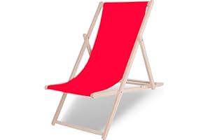 SPRINGOS Chaise Longue Pliante en Bois Massif pour Jardin et Petit Balcon système de sécurité 3 Positions Chaise Longue Pliante en Bois avec Tissu