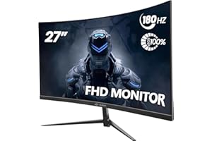 ‎CRUA CRUA 27'' 180Hz Curved Gaming Monitor-27 Zoll FHD Curved Computer Screen,Krümmung 1500R,VA-Panel,180Hz, Gaming Display, Augenpflege,Neigungsverstellung, HDMI,DP Schwarz