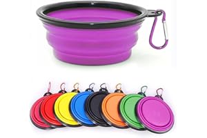 Coolon Collapsible Dog Bowl, Collapsible Dog Bowl for Cats and Dogs, Portable Pet Water Bowl, Portable Water Bowl for Dogs with Carabiner, Medium, 650ml, Purple