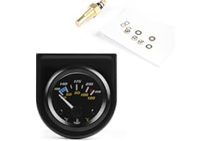 DYNO RACING 2" 52mm Pointer Car Water Temp Gauge 40-120 Celsius /100-250 Fahrenheit Auto Water Temperature Temp Gauge White Light with Sensor Car Meter