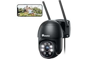 ctronics PTZ Überwachungskamera Aussen,1080P Kabellose IP WLAN Outdoor Kamera mit Automatische Verfolgung, 30m Nachtsicht in Farbe, 2-Wege Audio, IP66 Wasserdicht, Unterstützt 64GB TF-Karten