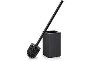 QIUFEN Scopino WC Nero, Spazzolone Bagno WC con 2 Testine, Scopino Bagno wc, Acciaio Inox, Asciugatura Rapida, Scopino per WC, Bagno