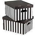 Compactor Set of 2 Storage Boxes in Corrugated Cardboard, with Handles, Stackable, Black, 40 x 31 x H. 21 cm, RAN613