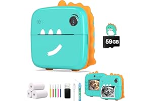 59GB Appareil Photo Enfant Instantanée, 50MP Appareil Photo Numérique Instantané avec 16X Zoom, DuoDuoSnap 2.4" 1080P Caméra Vidéo Enfant Cadeaux Jouets pour 3 4 5 6 8 7 9 10 11 12 Filles Garçons-Vert