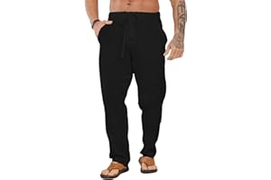 LVCBL Pantalon Homme Lin Et Coton Décontracté Pantalon Toile Été Yoga Homme Léger Taille Elastique M-3XL