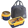 HASA zone Bento Box for Adults, Lunch Boxes Set with Lunch Bag, Utensils, Oats Container Durable Leakproof Lunch Box with Fork & Spoon, Food Storage Box for Men Women Student School Office