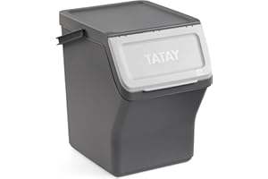 TATAY Contenitore Differenziata Easy Waste 20L | Design Modulabile e Impilabile | Coperchio con Sistema Click | Manico Integrato per il Trasporto | Materiale Riciclato | 35x27x36cm, Grigio