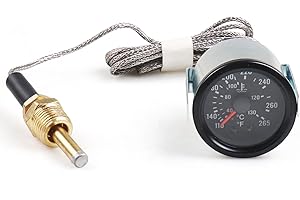 Dyno Racing 2" 52mm Pointer Mechanical Water Temp Gauge Water Temperature 12V Temp Gauge Yellow Light Car Meter with Sensor NPT 1/2