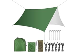 KIMIGO Camping Bâche 3x3M,Toile de Tente Imperméable Anti-UV,Camping Bâche Anti-Pluie,Tente Parasol Abri de Survie Tous Temps pour Extérieur, Bivouac, Randonnée, Trekking, Hamac, Auvent Van Fourgon