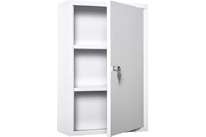 ‎KLEANKIN kleankin Medizinschrank Arzneischrank zur Medikamenten-Aufbewahrung, Abschließbar Medikamentenschrank Metall mit 3 Fächern Erste-Hilfe-Schrank, 40 x 18 x 60 cm, Weiß