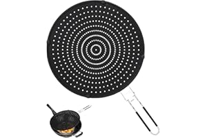 Muxiao Silikon Spritzschutz Pfannen,32cm Mehrzweck Pfannen Spritzschutz,mit klappbarem Griff,hitzebeständige Pfannen-Abdeckung/Sieb,Pfannenspritzschutz Universal zum Schutz vor Fettspritzern,Schwarz