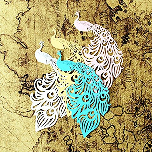 ROSENICE 50 Stück Tischkarten Namenskarten Platzkarten Hochzeit Party Tischdekoration Weiß Pfau - 6