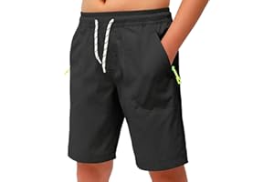 MEILONGER Jungen Shorts Kinder Legerer Sti Klassische Passform mit Ziehriemen Sommer Beach Shorts aus Drillich mit Reißverschluss Taschen