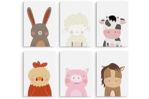 Hambient Poster Kinderzimmer - Bilder Babyzimmer Deko, Junge, Mädchen - Wandbilder, Kinderposter, Dekoration - 6er Bild Set (21 x 30 cm - Ohne Rahmen, Tiere Nutztiere Kuh)