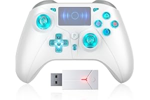 TURPOW Kabelloser Controller für PS-5, RGB-Gamepad-Fernbedienung mit Dual-Motor-Vibration/6-Achsen-Sensor/Turbo/3,5-mm-Audiobuchse/Touchpad für PS-3/PS-4/PS-5/Pro/Slim/S-Witch/PC (Weiß)