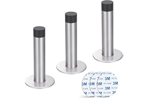 Jatidne 3 Self Adhesive Wall Mounted Door Stops, Stainless Steel Door Stoppers with Rubber Buffer, Chrome Doorstop for Indoors to Protect Walls