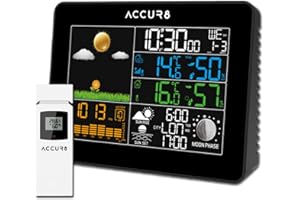 ACCUR8 Weather Station with Outdoor Sensor Official UK Model with MSF Radio-controlled Clock, Barometer, Indoor/Outdoor Temp & Humidity, Max/Min recording, Sunrise/Sunset, Mains-powered