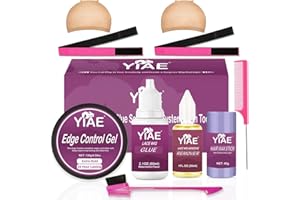 YIAE Colle Perruque et kit d'accessoires pour Perruque Cheveux Humain, 60ml, Lace Wig Waterproof, avec Dissolvant Pour Extension/Wax Stick Hair/Edge Control