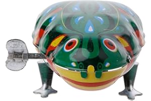 PHILSP Iron Frog Metal Wind-up Jumping Frog Tin Toys Children Funny Game Vintage Doll Green