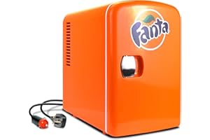 Koolatron Fanta Mini Fridge - Refrigerator for Bedroom Skincare Office, Portable Table Top Beverage Cooler, 12V DC/220V ACRefrigerador For Drinks, Soda, Wines, Use In Car, Dorm, Outdoor, Patio, 8 Can