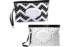 NAZEAUF Wet Wipes Bag for Babies - 2pcs Reusable Wet Wipe Bags - Wet Wipes Bag for On The Go,Baby Wet Wipe Pouch - Portable Wet Wipe Bag,Baby Wet Wipe Pouch,Reusable Wet Wipe Pouch (B+W)
