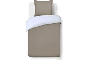Vision Dwukolorowy zestaw pościeli w kolorze szarobrązowym/białym - zestaw poszewek na kołdrę 140 x 200 cm z 1 poszewką na poduszkę na łóżko pojedyncze - 100% bawełna