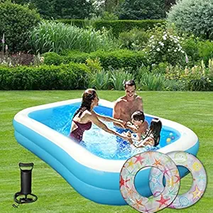 Prime 8.5 Feet Inflatable Swimming Pool for Kids Full-Sized Blow Up Lounge Pool with Manual Air Pump and Swimming Ring for 2 to 20 Years Old Kids and Adults Pack of 1