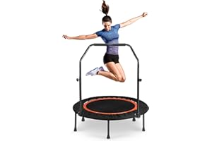 HAOYAO Trampoline de fitness avec barre d'appui, trampoline avec fonction pliante, diamètre 100 cm, silencieux, bonne élasticité, avec 5 niveaux de poignée réglables, pour enfants et adultes, trampoline de