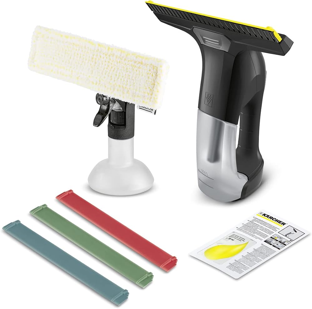 Kärcher Pencere Temizleyici WV 6 Plus Multi Black Edition, Ekstra Uzun Pil Ömrü 100 Dakika, Mikro Elyaf Kılıflı Püskürtme Şişesi, 3 Renkli Yedek Çekme Dudağı, 20 ml Pencere Temizleyici Konsantresi