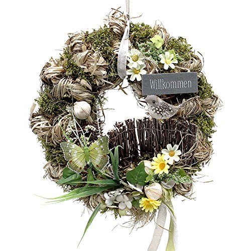 Türkranz rund mit Vogel Willkommen natur ø 28 cm - Frühling - Sommer - Willkommensgruß 688
