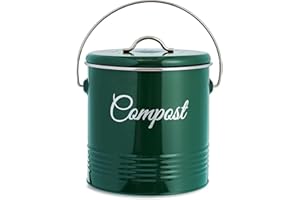 Innoteck Essentials Compost Bucket - 3 Litre Kitchen Composting Bucket - Charcoal Filters and Lid for Indoor Organic Food Waste Recycling - Metal Kitchen Compost Bin - Glossy Green