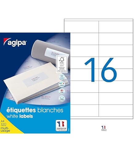 Étiquettes A4 Autocollantes Pour Encre, Laser Et Photocopieur - 16 Étiquettes A4 Autocollantes Pour Encre, Laser Et Photocopieur - 16