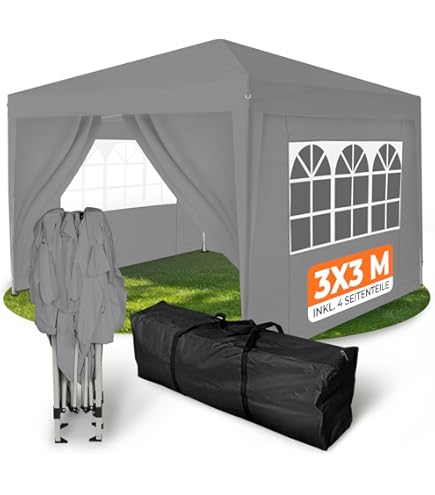 VONROC Easy Up Partytent 3x3 M Premium Set Incl. Zijwanden Modulair Ontwerp Opvouwbaar Waterdicht Stalen Frame 50 Uv Bescherming Opbergtas Zwart 2723531278