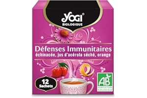Yogi Biologique Défenses Immunitaires, Infusion 100% Bio Échinacée, Jus d'Acérola séché et Orange, 12 Sachets thermosoudés et sans agrafe, 24 g, 311011