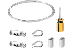 FSHIHINE 1,5 mm Cavo Acciaio 6 m, Filo Acciaio Inox 304, Fune Corda con Morsetti, Clip per Fune Metalliche, Set di Cavo d'acciaio per Stendibiancheria/Quadro/Tubo Luminoso/Specchio Appeso Kit Filo