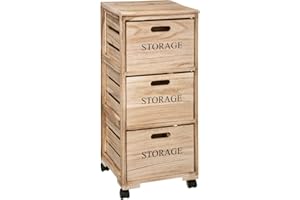 5 FIVE SIMPLY SMART 5five - Meuble de Rangement Chiffonier 3 Tiroirs en Bois sur Roues Hauteur 82 cm - Tour Style Cagette pour Salon Bureau Cusine Entrée Chambre