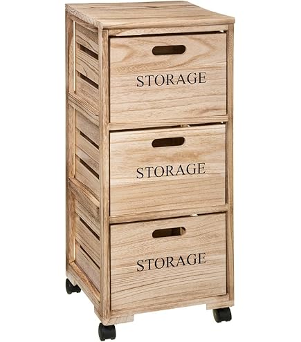 Armoire roulante avec tiroirs MOSS bois de pin marron miel FR50193