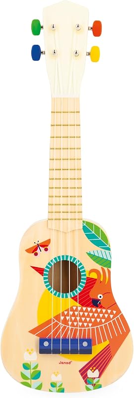 Janod - Gioia Ukulele aus Holz - Musikinstrument fĂĽr Kinder - Rollenspiel und Musikalische FrĂĽherziehung - Wasserfarbe - Ab 3 Jahren, J07652