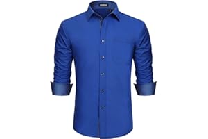 HISDERN Chemise Formelle pour Hommes décontractée à Manches Longues Chemises habillées Classiques boutonnées