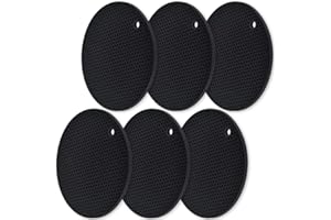homEdge Silicone Trivets Mat, 6 Packs Multipurpose Non Slip Heat Resistant Pot Holder-Black