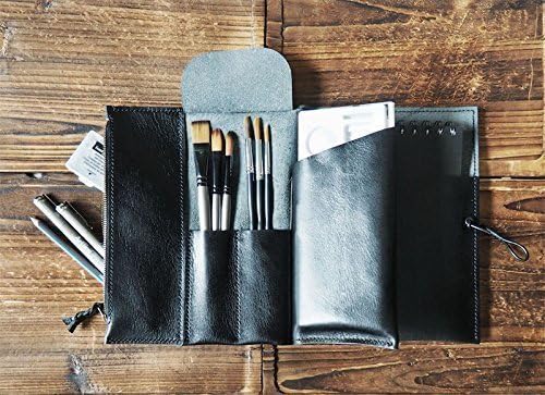 Leather Sketch Book Case - Art Supply Organizer, Pencil Case, Brush Tool Case, Journal #Black