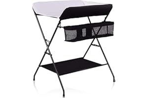 RELOVE Wickeltisch faltbar, mit Aufbewahrungskorb an der Seite, Struktur aus Eisen, max. Belastung 25 kg, für Neugeborene, ergonomisches Design, Wickeltisch, faltbar und tragbar – 79 x 55,5 x 96 cm