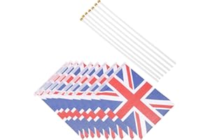 VORCOOL 50 x Union Jack Hand Waving Flag Royal GB Great Britain Flags with Wooden Pole, International Countries Flags of the World Banner on Sticks for Party Decorations