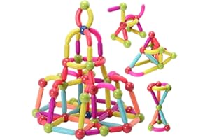 ROUSKY Magnetische Spielzeugbausteine Set,Magnet Building Sticks Set, Bausteine Fliesen, STEM Stapelspielzeug für Kind Alter 3+ (Mehrfarbig-128 PCS)